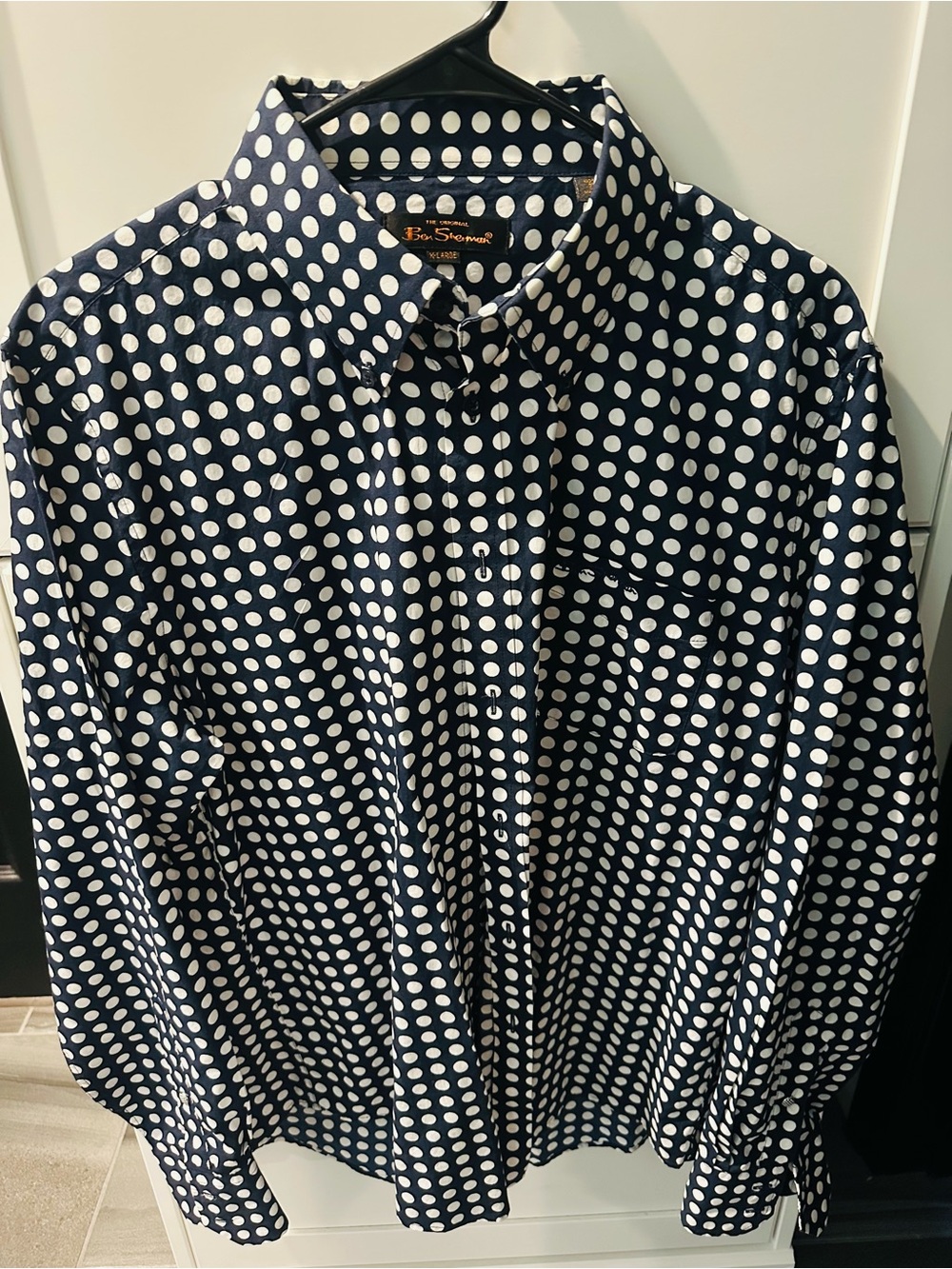 Ben Sherman Navy and White Polka Dot Button-Down Shirt